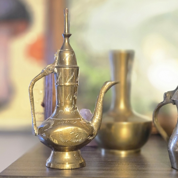 India Other - Vintage Brass Genie Lamp Miniature Ewer / Teapot Decor 5” Tall – Made in India